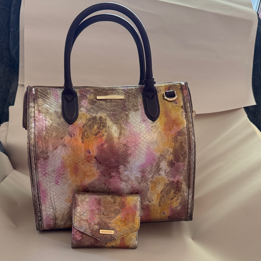 Brahmin Purple and Gold Satchel  Mimsy snake embossed